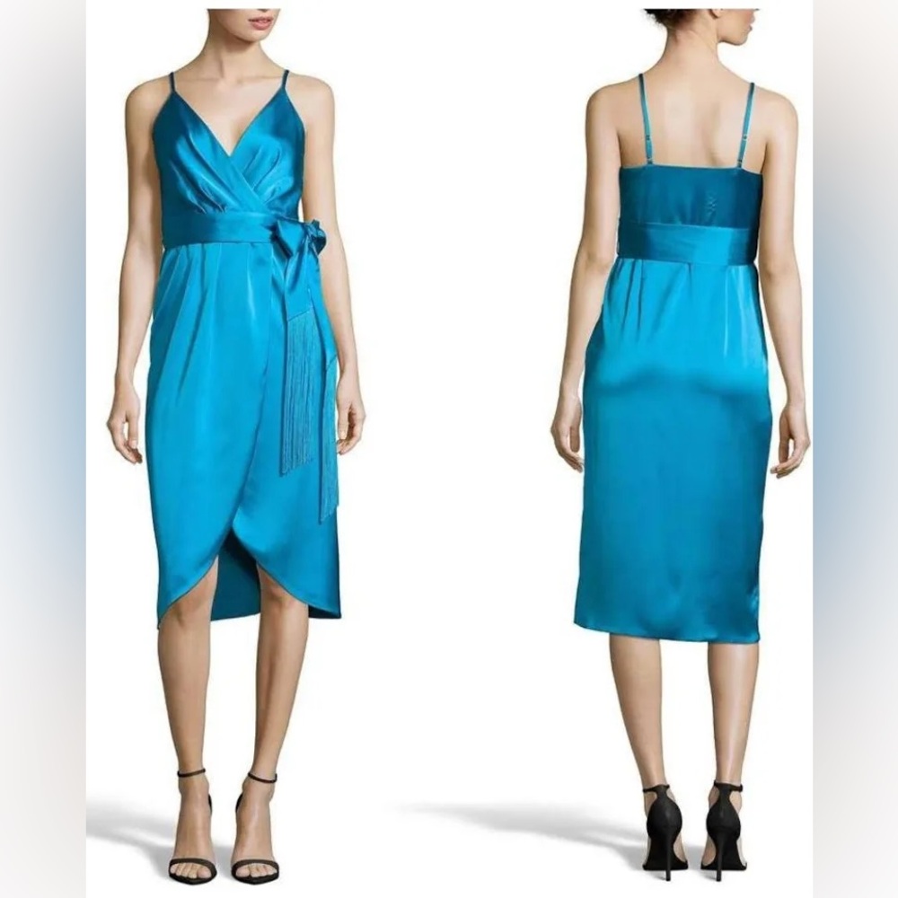 Nicole Miller Teal Satin High Low Dress